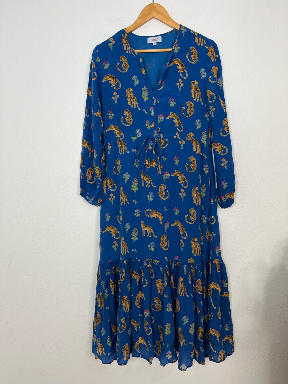 Olivia James the Label Blue Printed Leopards Tiered Midi Dress